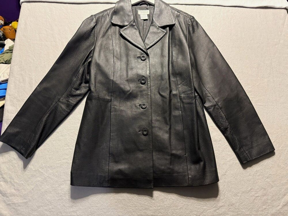 Vintage Tribeca Studio Black Genuine Leather Blazer Jacket Women’s L 90s Y2K